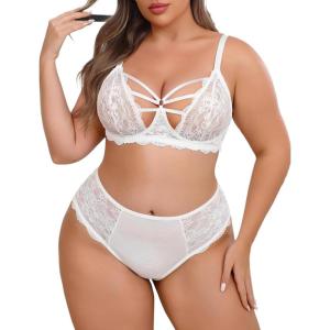 image:imageAvidlove Plus Size Lingerie Set for Women Lace Bra Panties Set 2 Piece LingerieWhite