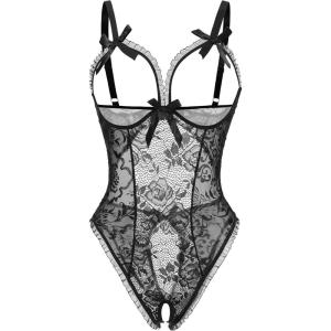 image:imageAvidlove Women One Piece Lingerie Sexy Lace Babydoll Mini BodysuitBlack Floral