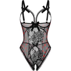 image:imageAvidlove Women One Piece Lingerie Sexy Lace Babydoll Mini BodysuitBlack Heart