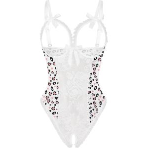 image:imageAvidlove Women One Piece Lingerie Sexy Lace Babydoll Mini BodysuitPink White Leopard