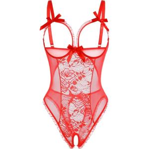 image:imageAvidlove Women One Piece Lingerie Sexy Lace Babydoll Mini BodysuitRed