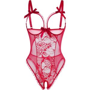 image:imageAvidlove Women One Piece Lingerie Sexy Lace Babydoll Mini BodysuitRose Red