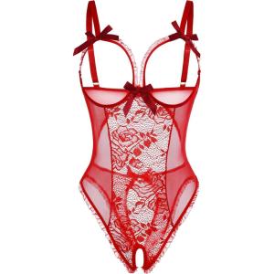 image:imageAvidlove Women One Piece Lingerie Sexy Lace Babydoll Mini BodysuitWine Red