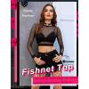 image:imageAvidlove Fishnet Top Women Mesh Long Sleeve Crop Top See Through Shirt Sheer Rave Top XSXXLAblack