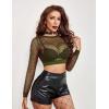 image:imageAvidlove Fishnet Top Women Mesh Long Sleeve Crop Top See Through Shirt Sheer Rave Top XSXXLArmy Green
