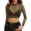 image:imageAvidlove Fishnet Top Women Mesh Long Sleeve Crop Top See Through Shirt Sheer Rave Top XSXXLArmy Green
