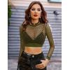 image:imageAvidlove Fishnet Top Women Mesh Long Sleeve Crop Top See Through Shirt Sheer Rave Top XSXXLArmy Green