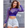 image:imageAvidlove Fishnet Top Women Mesh Long Sleeve Crop Top See Through Shirt Sheer Rave Top XSXXLBlue