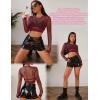 image:imageAvidlove Fishnet Top Women Mesh Long Sleeve Crop Top See Through Shirt Sheer Rave Top XSXXLDark Wine Red