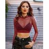 image:imageAvidlove Fishnet Top Women Mesh Long Sleeve Crop Top See Through Shirt Sheer Rave Top XSXXLDark Wine Red