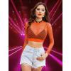 image:imageAvidlove Fishnet Top Women Mesh Long Sleeve Crop Top See Through Shirt Sheer Rave Top XSXXLOrange