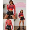 image:imageAvidlove Fishnet Top Women Mesh Long Sleeve Crop Top See Through Shirt Sheer Rave Top XSXXLRed