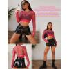 image:imageAvidlove Fishnet Top Women Mesh Long Sleeve Crop Top See Through Shirt Sheer Rave Top XSXXLRose Red