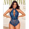 image:imageAvidlove Lingerie for Women Halter Lace Bodysuit V Neck Teddy One Piece Babydoll NightgownBlack Blue