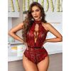 image:imageAvidlove Lingerie for Women Halter Lace Bodysuit V Neck Teddy One Piece Babydoll NightgownBlack Red