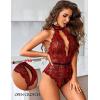 image:imageAvidlove Lingerie for Women Halter Lace Bodysuit V Neck Teddy One Piece Babydoll NightgownBlack Red