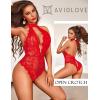 image:imageAvidlove Lingerie for Women Halter Lace Bodysuit V Neck Teddy One Piece Babydoll NightgownRed