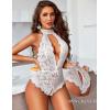 image:imageAvidlove Lingerie for Women Halter Lace Bodysuit V Neck Teddy One Piece Babydoll NightgownWhite