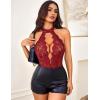 image:imageAvidlove Lingerie for Women Halter Lace Bodysuit V Neck Teddy One Piece Babydoll NightgownWine Red