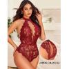 image:imageAvidlove Lingerie for Women Halter Lace Bodysuit V Neck Teddy One Piece Babydoll NightgownWine Red