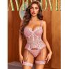image:imageAvidlove Lingerie for Women Lace Corset and Panty Outfits Garter Lingerie Sets SXXLDark Pink
