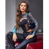 image:imageAvidlove Mesh Crop Tops for Women Mock Neck Long Sleeve Crop Top See Through Shirt Top Sexy ClubwearBluegreen Tie Dye