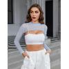 image:imageAvidlove Mesh Crop Tops for Women Mock Neck Long Sleeve Crop Top See Through Shirt Top Sexy ClubwearLight Blue