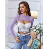 image:imageAvidlove Mesh Crop Tops for Women Mock Neck Long Sleeve Crop Top See Through Shirt Top Sexy ClubwearLilac