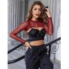 image:imageAvidlove Mesh Crop Tops for Women Mock Neck Long Sleeve Crop Top See Through Shirt Top Sexy ClubwearWine Red