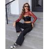 image:imageAvidlove Mesh Crop Tops for Women Mock Neck Long Sleeve Crop Top See Through Shirt Top Sexy ClubwearWine Red