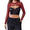image:imageAvidlove Mesh Crop Tops for Women Mock Neck Long Sleeve Crop Top See Through Shirt Top Sexy ClubwearWine Red