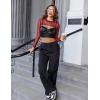 image:imageAvidlove Mesh Crop Tops for Women Mock Neck Long Sleeve Crop Top See Through Shirt Top Sexy ClubwearWine Red