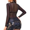 image:imageAvidlove Mesh Top for Women Long Sleeve See Through Shirt Mock Neck Sheer Blouse Clubwear Party XS3XL1black