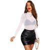 image:imageAvidlove Mesh Top for Women Long Sleeve See Through Shirt Mock Neck Sheer Blouse Clubwear Party XS3XLAwhite