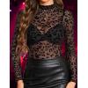 image:imageAvidlove Mesh Top for Women Long Sleeve See Through Shirt Mock Neck Sheer Blouse Clubwear Party XS3XLBlack Leopard