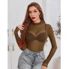 image:imageAvidlove Mesh Top for Women Long Sleeve See Through Shirt Mock Neck Sheer Blouse Clubwear Party XS3XLBrown
