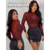 image:imageAvidlove Mesh Top for Women Long Sleeve See Through Shirt Mock Neck Sheer Blouse Clubwear Party XS3XLDark Red