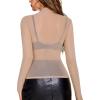 image:imageAvidlove Mesh Top for Women Long Sleeve See Through Shirt Mock Neck Sheer Blouse Clubwear Party XS3XLLight Tan