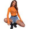 image:imageAvidlove Mesh Top for Women Long Sleeve See Through Shirt Mock Neck Sheer Blouse Clubwear Party XS3XLOrange