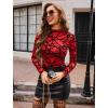 image:imageAvidlove Mesh Top for Women Long Sleeve See Through Shirt Mock Neck Sheer Blouse Clubwear Party XS3XLPat2red