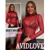 image:imageAvidlove Mesh Top for Women Long Sleeve See Through Shirt Mock Neck Sheer Blouse Clubwear Party XS3XLWine Red