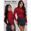 image:imageAvidlove Mesh Top for Women Long Sleeve See Through Shirt Mock Neck Sheer Blouse Clubwear Party XS3XLWine Red