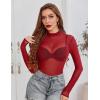 image:imageAvidlove Mesh Top for Women Long Sleeve See Through Shirt Mock Neck Sheer Blouse Clubwear Party XS3XLWine Red