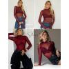 image:imageAvidlove Mesh Top for Women Long Sleeve See Through Shirt Mock Neck Sheer Blouse Clubwear Party XS3XLWine Red
