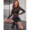 image:imageAvidlove Mesh Top for Women Long Sleeve See Through Shirt Mock Neck Sheer Blouse Clubwear Party XS3XLZblackrhinestone 