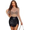 image:imageAvidlove Mesh Top for Women Long Sleeve See Through Shirt Mock Neck Sheer Blouse Clubwear Party XS3XLZlight Tanrhinestone 