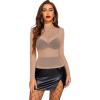 image:imageAvidlove Mesh Top for Women Long Sleeve See Through Shirt Mock Neck Sheer Blouse Clubwear Party XS3XLZlight Tanrhinestone 