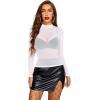 image:imageAvidlove Mesh Top for Women Long Sleeve See Through Shirt Mock Neck Sheer Blouse Clubwear Party XS3XLZwhiterhinestone 