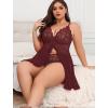 image:imageAvidlove Plus Size Lingerie for Women Sexy Lingerie Dress Lace Babydoll Lingerie VNeck Open Front Strap NightdressA  Dark Red