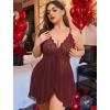 image:imageAvidlove Plus Size Lingerie for Women Sexy Lingerie Dress Lace Babydoll Lingerie VNeck Open Front Strap NightdressA  Dark Red
